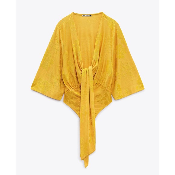ZARA JACQUARD BODYSUIT GOLDEN YELLOW - Picture 4 of 11